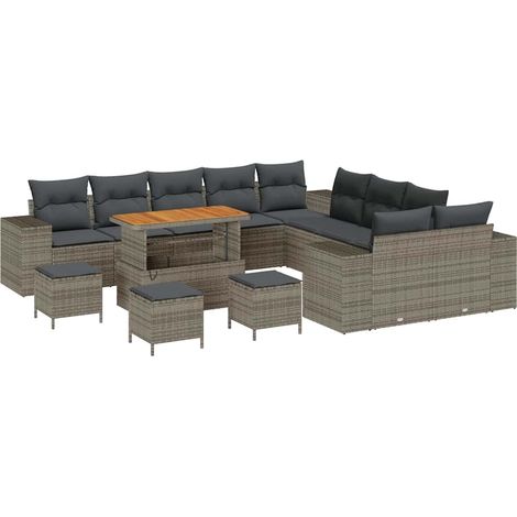 Maison Exclusive - Gartensofa-set mit Kissen 14 pcs Grau Poly-Rat