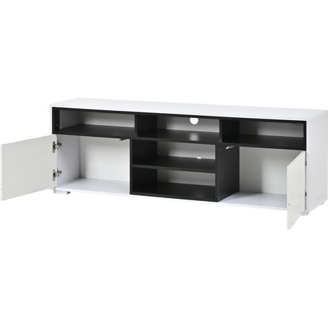 Mueble de TV LED 150 x 35 x 50 cm de aglomerado blanco y negro brillante (1/5)