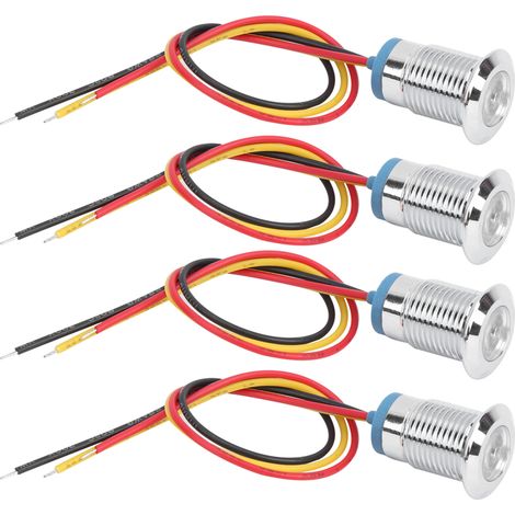 4 jeux de LED rondes précâblées, étanches, en métal, indicateur bicolore à cathode commune, 12 mm, 1224 V (rouge et jaune) (1/5)