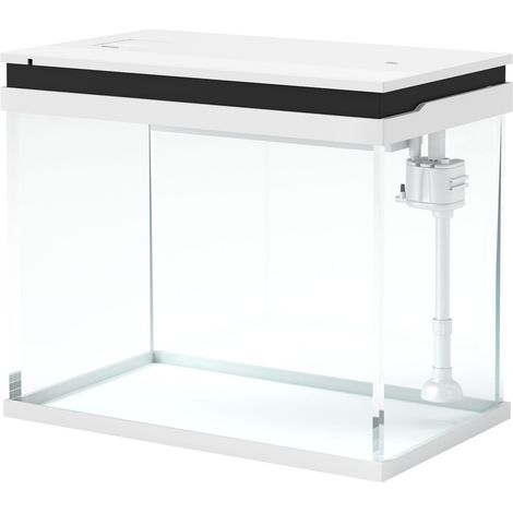 Acuario, Acuario de Vidrio de 41 litros con Sistema de Filtro, Luces LED, Bomba de Agua, Acuario Compacto para Diferentes Especies de Peces, Blanco