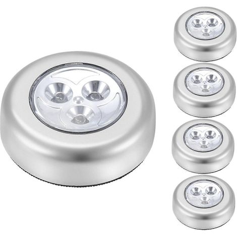Lot de 5 veilleuses LED sans fil à piles, lampe tactile adhésive à fixer par simple pression, idéales pour les placards, les armoires, les comptoirs ou les buanderies. (1/5)