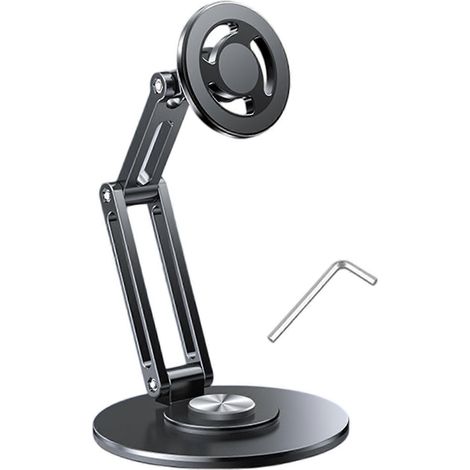 Support magnétique de bureau pour téléphone, rotation à 360°, support métallique, utilisation à une main, base anti-vibrations, noir (1/4)