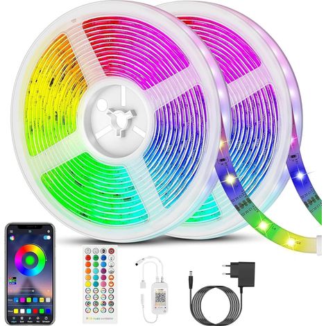 ZOLGINAH Tira LED 20M(10Mx2) Tira LED RGB Tira de luz Flexible Multicolor con Control Remoto de 40 Teclas, sincronización con música, para decoración de Fiestas para Bar en casa (1/5)