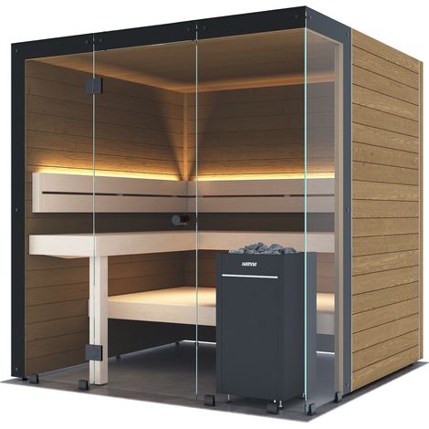 Harvia Block Right Large Saunakabine Design-Sauna aus Thermo-Erle 198x200x210cm inkl. LED Beleuchtung
