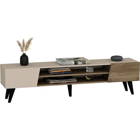 Mueble TV Lei, un Estante, 4 Compartimentos, 2 Puertas, 180x37x45h cm Beige