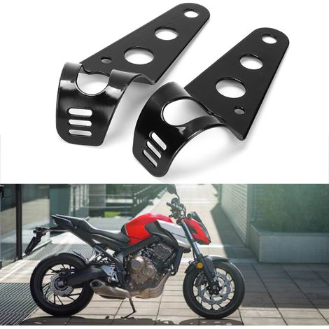 Support de phare de moto en acier inoxydable noir, grand format (1,5-2 pouces). (1/5)