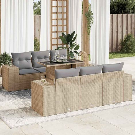 Set sofás de jardín 7 piezas y cojines ratán sintético beige vidaXL (1/5)
