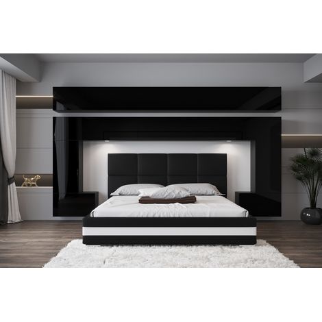 Tête de lit Armoire - pont de lit PANAMA 5/HG/B/1-1A noir/noir brillant 323x214x35cm