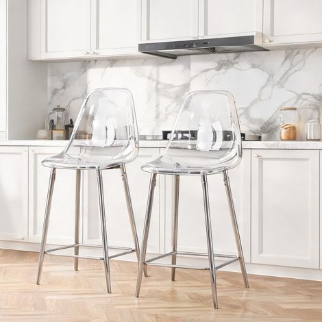 Tabouret de bar en plastique transparent avec piètement en métal (1/5)