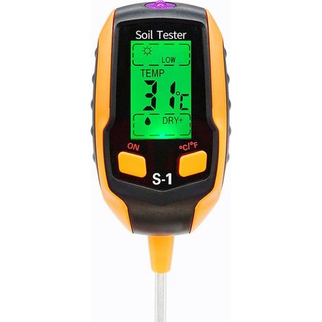 Misuratore di umidità 4 in 1 - Display LCD digitale - Temperatura della pianta/Umidità del suolo/pH/Intensità della luce solare - Tester per il terreno per giardinaggio e agricoltura, 31,75 x 72,8 cm (1/5)