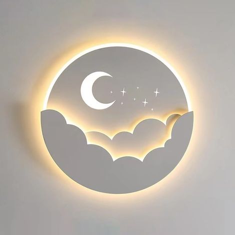 Applique murale ronde blanche, lampe murale en métal avec abat-jour en acrylique, lampe de chevet, applique murale motif ciel étoilé, applique LED 28 W - 3000 K (1/5)