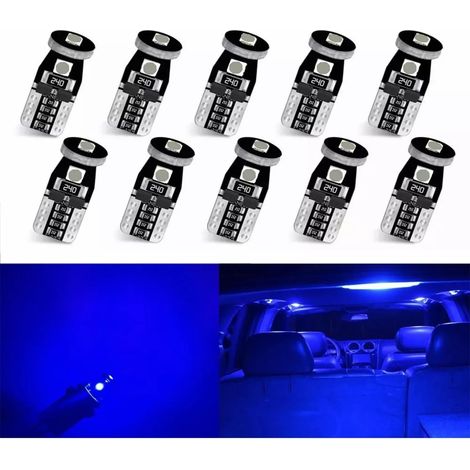 10 Pcs W5W T10 LED Ampoule De Remplacement,168 Ampoule LED,12V,+300% De Luminosité,LED Interior Car Lights,Ampoules LED Pour Voiture(Bleu) (1/5)