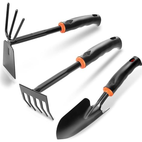 Ensemble d'Outils de Jardinage, Outils de Jardin 3 Pièces Kit, Kits d'Outils Jardin, Binette à Main, Râteau à Main, Petite Pelle de Jardinage, pour Ameublir Le Sol, Désherber, Transplanter (1/5)
