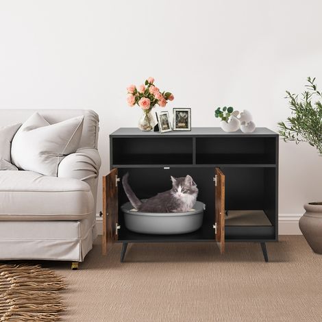 Maison de Toilette pour Chat Industriel avec Griffoir 90x50x70cm Meuble à Litière avec 2 portes Dispositif anti-basculement (1/2)