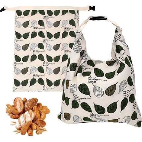 Lot de 2 sacs à pain en coton recyclé — 43 x 33 cm, double couture, fermeture hermétique — Idéal pour le pain maison, les baguettes et le pain au levain naturel