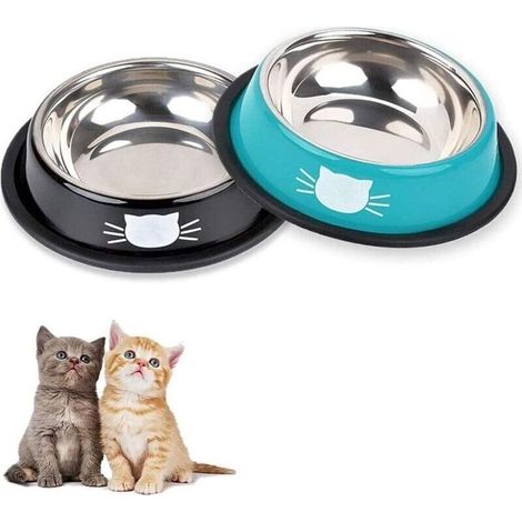 Bol pour Chat, 2 Pièces Gamelle Chat en Acier Inoxydable Ensemble,Gamelles d'eau pour Chatpour Chiots Hamsters Lapins Petits Animaux (1/4)