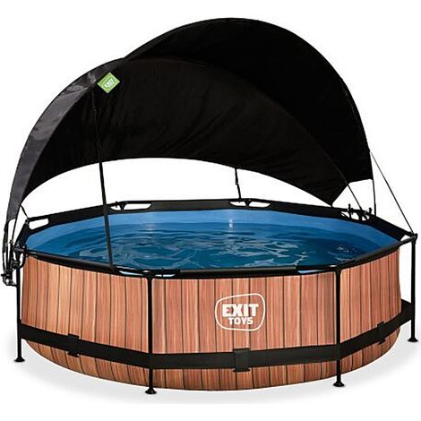 EXIT Wood Pool 10ft x 30in with Filter Pump and Canopy – Brown (1/4)