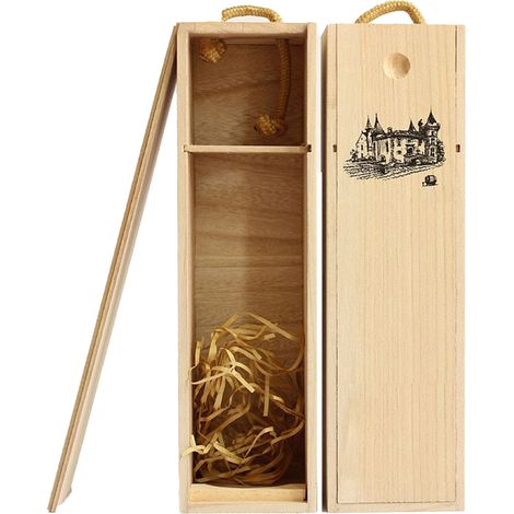 Coffret à vin en bois pour une bouteille avec couvercle, décor imitation bois, réutilisable (1/5)