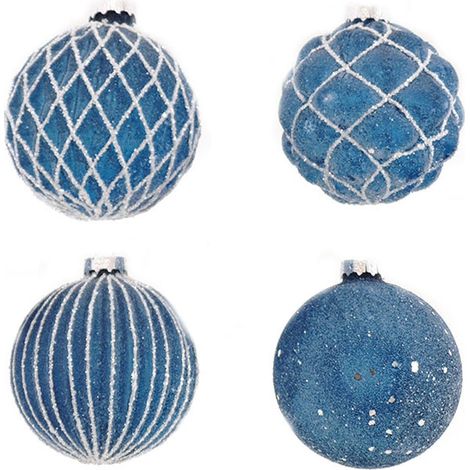 Palline in vetro soffiato blu e bianco decorazioni per albero di natale addobbi sfera natalizia set 4 particolari moderne (1/5)
