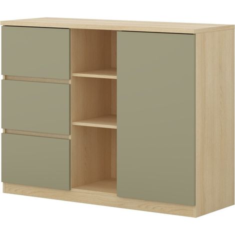 Cómoda Nolcala 109, Roble + Eucalipto, Con cajones y puertas, Número de cajones: 0, 93x120x42cm (1/5)