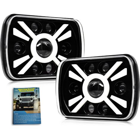 Set di 2 fari a LED, 7 pollici (17,8 cm), 5 x 7 pollici (12,7 x 17,8 cm), 7 x 6 pollici (17,8 x 15,2 cm), fari rettangolari con anabbaglianti e luci diurne (DRL) di ricambio per Jeep Cherokee XJ Wrang