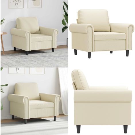 Fauteuil Crème 60 cm Similicuir - Fauteuil Crème - Fauteuils Confortables - Chaise Relaxante - Décoration Intérieure - Mobilier Salon - Home & Living