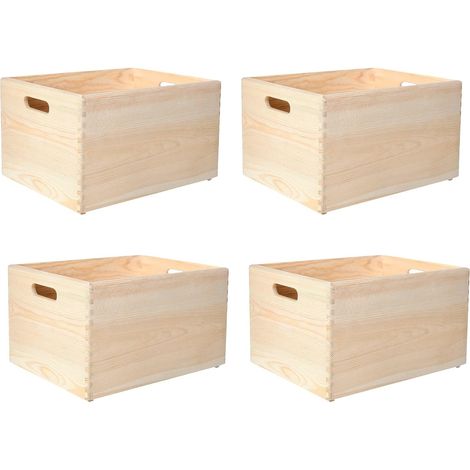 Lot 4 Caisses Bois pour Rangement avec Poignées 40x30x24 Cm (1/5)