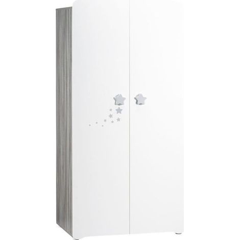 Armoire bébé 2 portes laquée blanche – Dimensions 175x85x56cm – 3 tablettes mobiles et penderie – Fabrication française – Baby Price