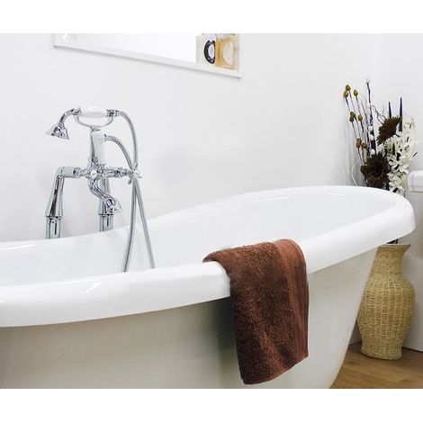 Edwardian Traditional Freestanding Chrome Bath Shower Mixer Tap With Handheld Kit