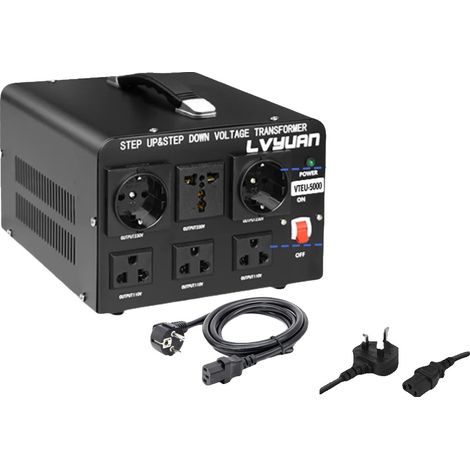 Transformador de voltaje, enchufe universal, diseño compacto, 5000 W UE, enchufe europeo (1/2)