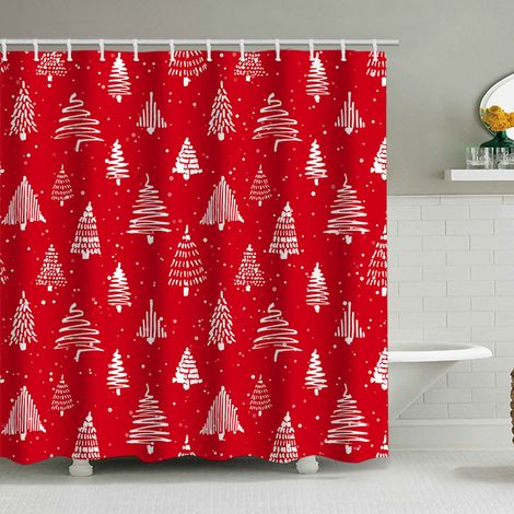 180 x 180 cm großer Duschvorhang mit Weihnachtsmotiv, Weihnachtsmann und Rentier, Badezimmer-Dekorationsset, wasserdichtes Material, inklusive 12 Haken