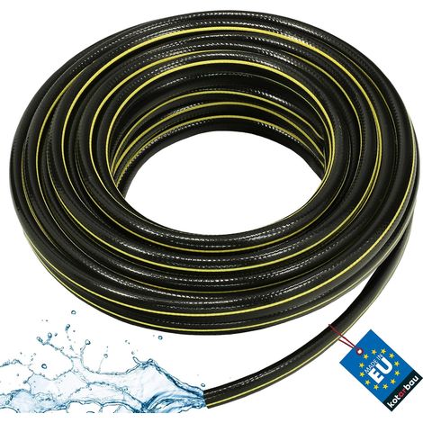 Tuyau d'arrosage professionnel renforcé 4 couches noir et jaune pour l'arrosage des plantes, diamètre intérieur 12 mm, longueur 20 m