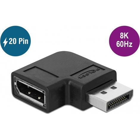 Adaptador DisplayPort 1.4 macho a hembra 90Â° en angulo recto 8K 60 Hz DHCP 2.2