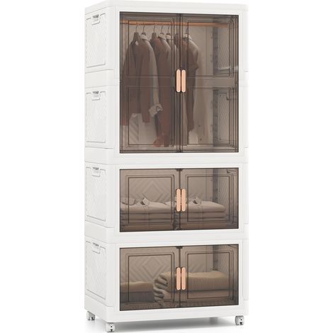 GOPLUS Bacs de Rangement Empilables avec Couvercle,Mobile de 421 L avec 10 Cintres et 4 Roulettes-Fermetures Magnétiques