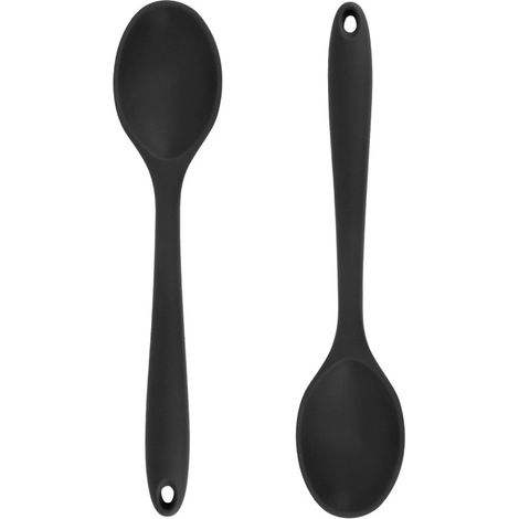 Ensemble de 2 cuillères à mélanger en silicone résistant à la chaleur pour la cuisine et le service (noir) (1/5)
