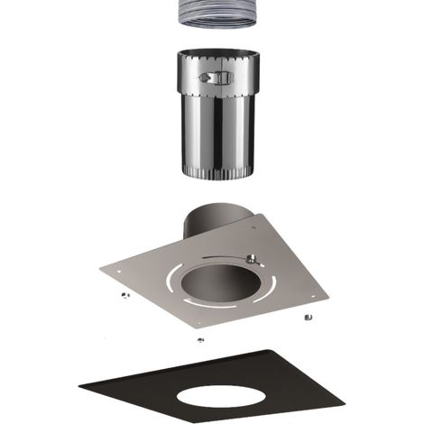 Poujoulat – Kit raccord flexible émaillé Ø80 mm – Plaque de finition 30x30 cm avec ventilation cachée – Raccordement conduit maçonné