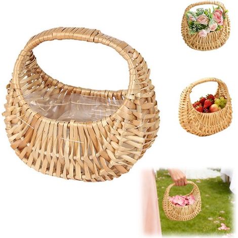 Petit panier en rotin avec anse - panier décoratif en forme de croissant - panier de rangement en osier - panier en osier tressé à la main - pour fruits, fleurs et petits objets - 17 x 18 x 8 cm (1/5)
