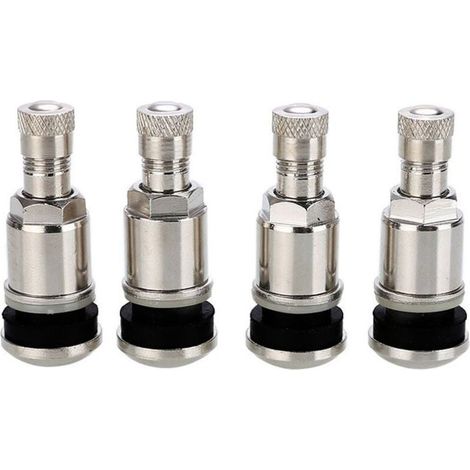 Valves de pneu voiture tubeless, lot de 4 pièces en acier argenté, fixation 45 mm, accessoire auto standard pour jantes sans chambre à air (1/4)