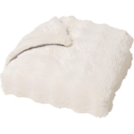Plaid Imitation Fourrure Ultra Doux 100% Polyester – MOUNTY – Certifié Oeko-TEX - 180 x 220 cm - Blanc Naturel (1/4)
