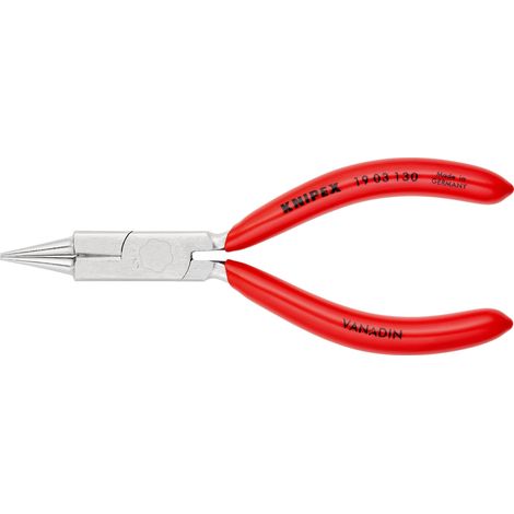 KNIPEX 19 03 130 Pinza a becchi tondi con tronchese (pinza per gioiellieri) rivestiti in resina sintetica cromata 130 mm