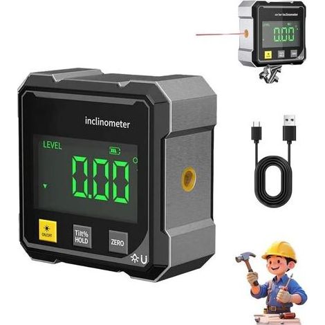 Digitale Taschenwasserwaage – 360°-Magnetwinkelmesser – Digitaler Neigungsmesser mit hintergrundbeleuchtetem LCD-Display – Genauigkeit ± 0,2° – Starke Magnete für Metalloberflächen – Wancle (1/2)