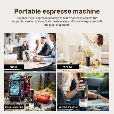 Cafetière portable 3 en 1 sans fil pour voiture maison voyage, électrique avec dosettes et café moulu, mini café froid et chauffant avec tasse 120 ml (1/5)