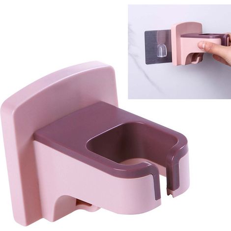 Support mural pour sèche-cheveux, sans perçage, auto-adhésif, rose, pour salle de bain/toilettes (1/5)