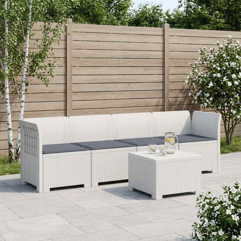 vidaXL Canapé de jardin 4 places avec coussins look rotin PP Blanc (1/4)