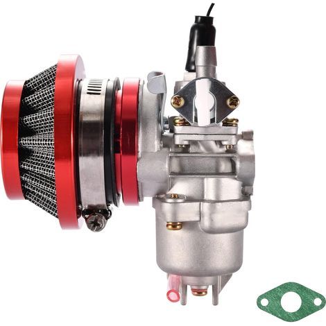 Carburador rojo de 2 tiempos de 47 cc y 49 cc con filtro de aire de repuesto para mini quads, karts, scooters, ciclomotores y motos de cross. (1/5)