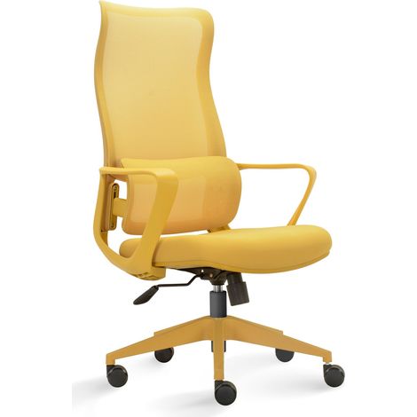 Chaise de bureau haute au design ergonomique, réglable en hauteur, avec soutien lombaire. Modèle Camille jaune. (1/5)