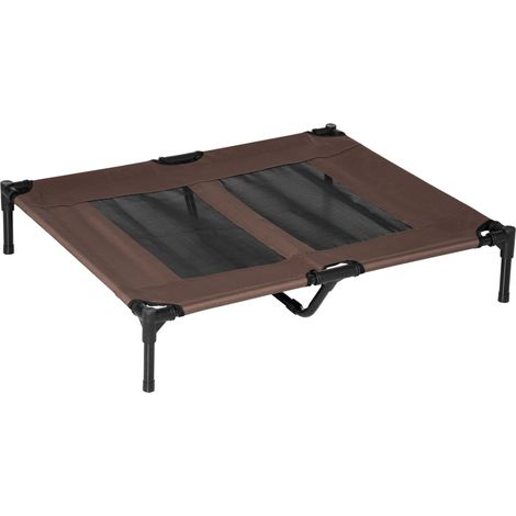 Lit surélevé pour chien et chat, couchage confortable en tissu Oxford textilène micro-perforé, structure métallique robuste, 92 x 76 x 18 cm, couleur café (1/5)
