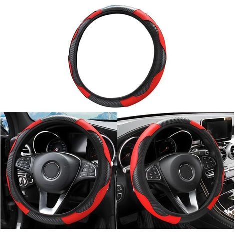 Soft, breathable, and non-slip microfiber leather steering wheel cover for cars, vans, trucks, and SUVs (Red) (1/5)