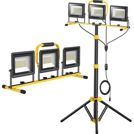 Projecteur LED de Chantier 3 Têtes 21000LM avec Trépied, 216 LED, Éclairage de Travail IP66, Hauteur Réglable 22–178 cm pour Atelier, Garage et Rénovation (1/5)