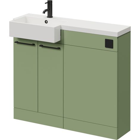 Napoli 250 Olive Green 1000mm 2 Door Vanity Unit Toilet Suite with Left Hand Square Rico Semi Recessed Basin - 1000mm - Matt Black 160mm HandleWithout Kingston Toilet Pan